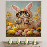 Kitten in Easter Outfit, Adorable Spring Art for Cat Lovers, Holiday Decor for Easter, Cute Pet Portrait for Home, Cat Wall Art on Canvas Wrap, Framed Print, or Rolled Artwork for Bedroom or Living Room